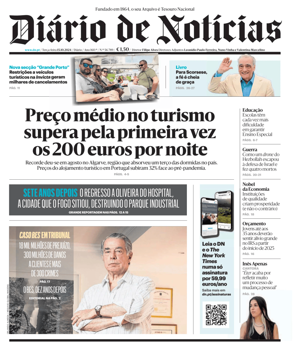 Prima-pagina-Diario de Noticias-edizione-di-oggi-20241015